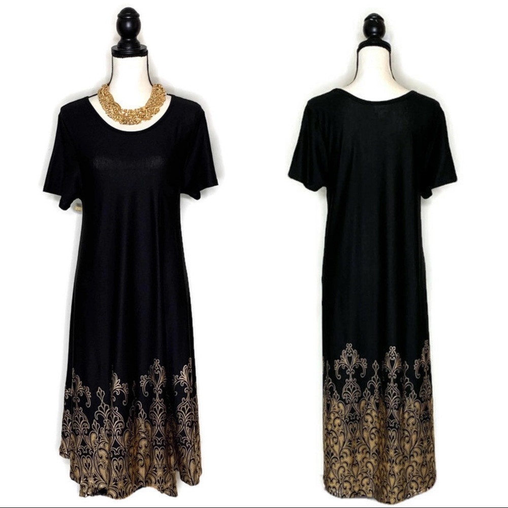 LuLaRoe | Elegant Carley, Solid Black and Gold